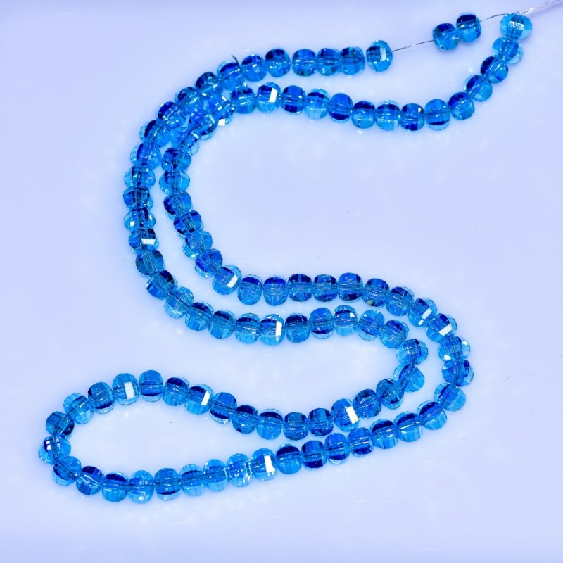 Swarovski-Style Crystal Beads, Light Blue Faceted Ball with Gasoline-Tone Coating, 5x4mm Diameter, Thread, 48cm Length