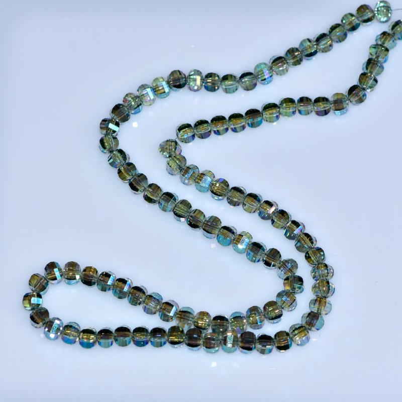 Swarovski-Style Crystal Beads, Pale Green Faceted Ball with Light Blue Gasoline-Tone Coating, 5x4mm Diameter, Thread, 48cm Length