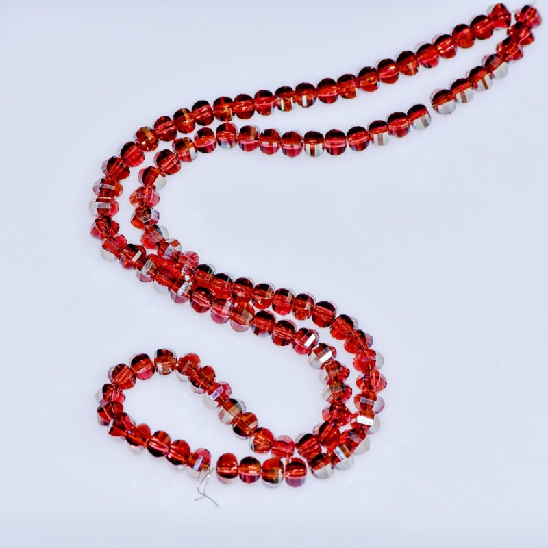 Swarovski-Style Crystal Beads, Red Faceted Ball with Gold Gasoline-Tone Coating, 5x4mm Diameter, Thread, 48cm Length