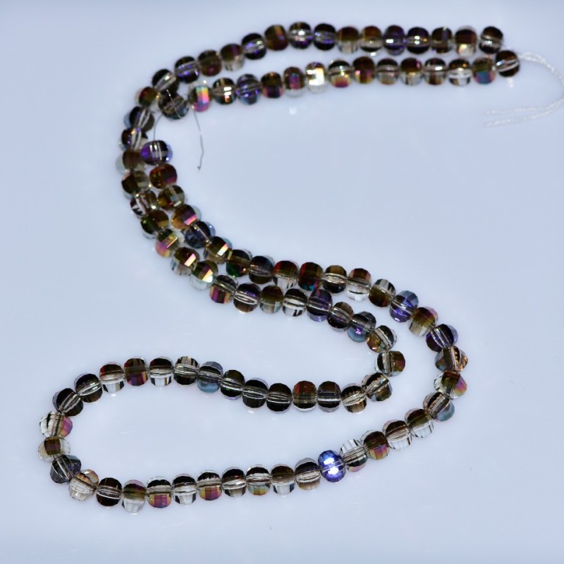 Swarovski-Style Crystal Beads, Champagne Faceted Ball with Purple Gasoline-Tone Coating, 5x4mm Diameter, Thread, 48cm Length
