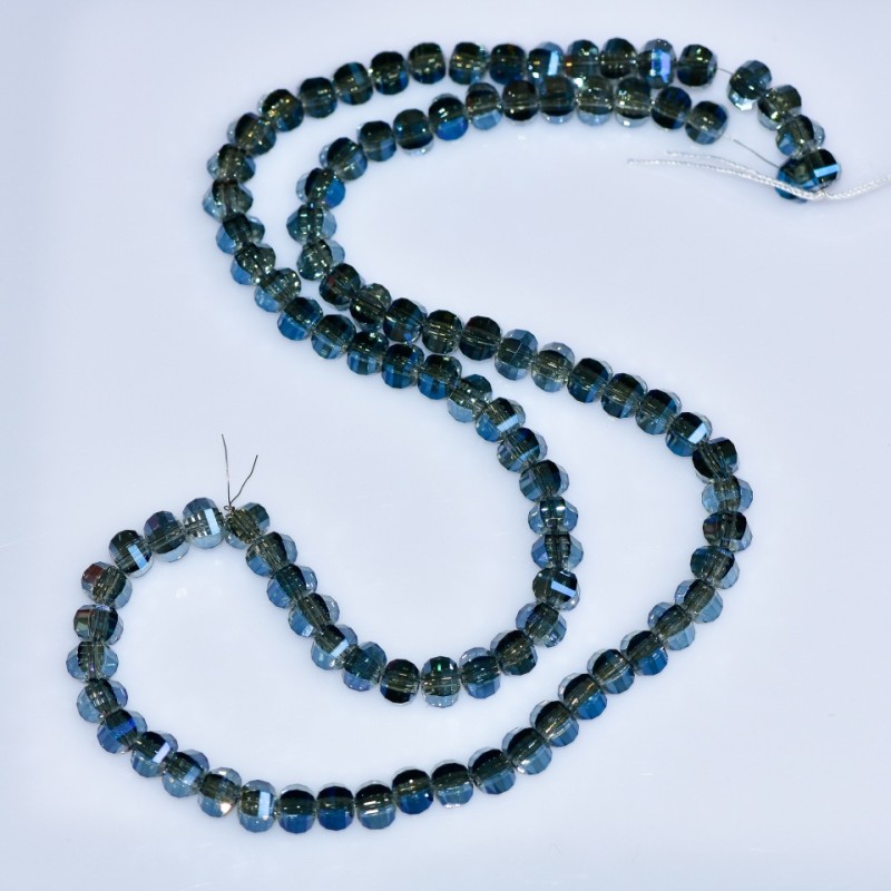 Swarovski-Style Crystal Beads, Gray Faceted Ball with Blue Gasoline-Tone Coating, 5x4mm Diameter, Thread, 48cm Length
