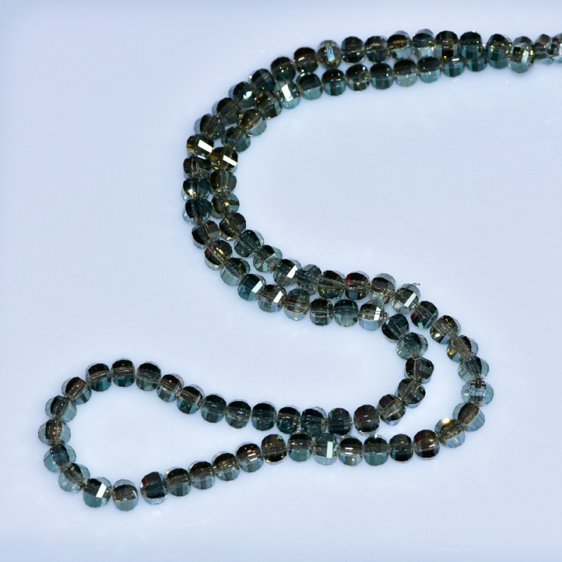 Swarovski-Style Crystal Beads, Gray Faceted Ball with Gasoline-Tone Coating, 5x4mm Diameter, Thread, 48cm Length