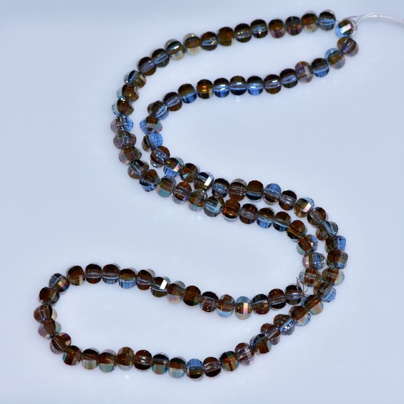 Crystal beads in Swarovski style, light blue faceted ball with petrol coating, diameter 5x4mm strand, length 48cm