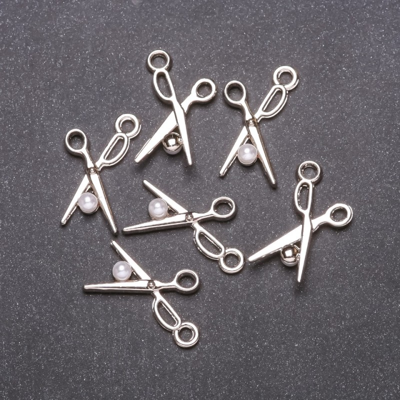 Findings Pendant Scissors, Diameter 13mm, Length 23mm, White Metal, Pack of 6