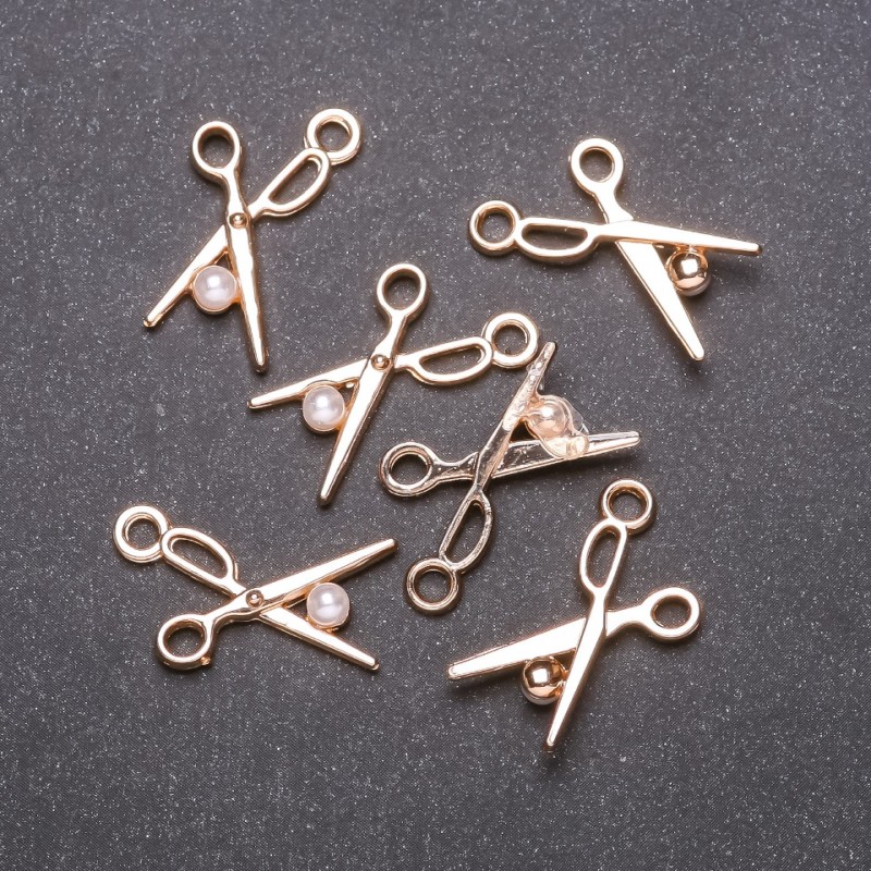 Findings Pendant Scissors, Diameter 13mm, Length 23mm, Yellow Metal, Pack of 6