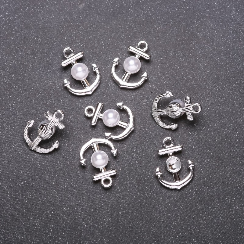 Findings Pendant Anchor, Diameter 14mm, Length 18mm, White Metal, Pack of 7