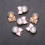 Findings Pendant Pink Bow with Bead, Diameter 14mm, Length 20mm, Yellow Metal, Pack of 6