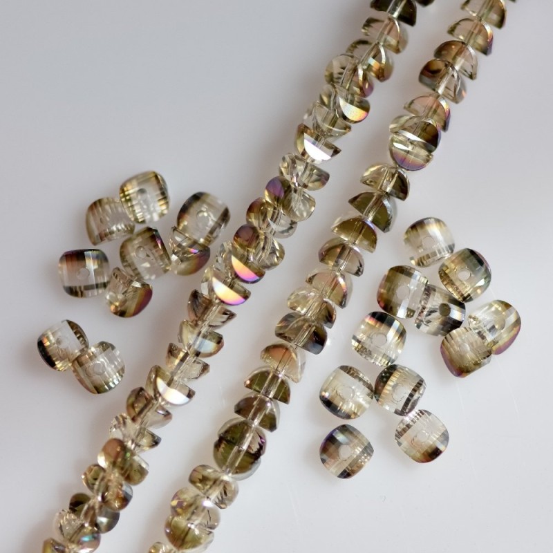 Crystal Beads "Swarovski Style" Champagne with Lilac "Petrol" Coating, 2.5x4mm Diameter, 48cm Strand