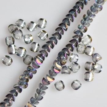 Crystal Beads "Swarovski Style" Gray with Lilac "Petrol" Coating, 2.5x4mm Diameter, 48cm Strand