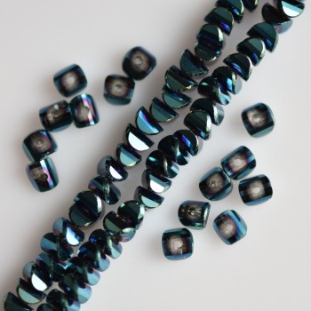 Crystal Beads "Swarovski Style" Dark Sea Wave with "Petrol" Coating, 2.5x4mm Diameter, 48cm Strand
