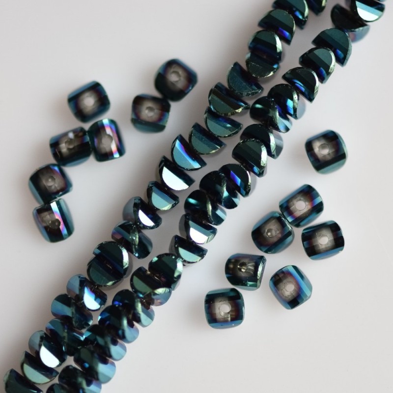 Crystal Beads "Swarovski Style" Dark Sea Wave with "Petrol" Coating, 2.5x4mm Diameter, 48cm Strand