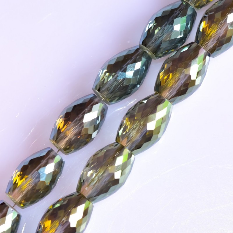 Faceted Crystal Beads, Khaki Green with Coating, Diameter 8x12mm, Thread, 70cm Length