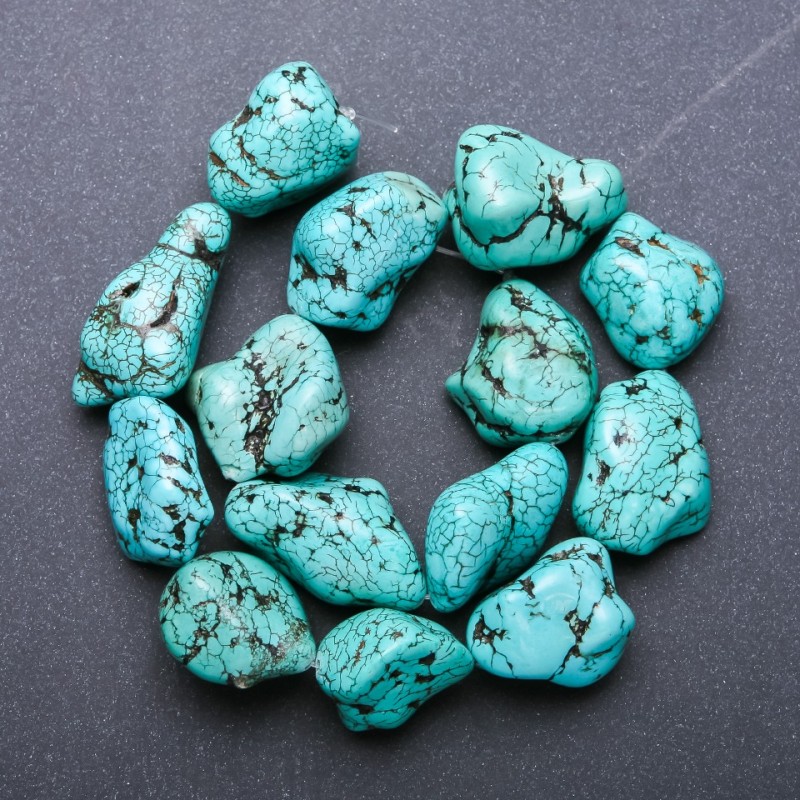 Natural Stone "Turquoise" (Synthetic) Green Tumbled Beads, Diameter 30x20mm (+/-), Strand Length 38cm (+/-)