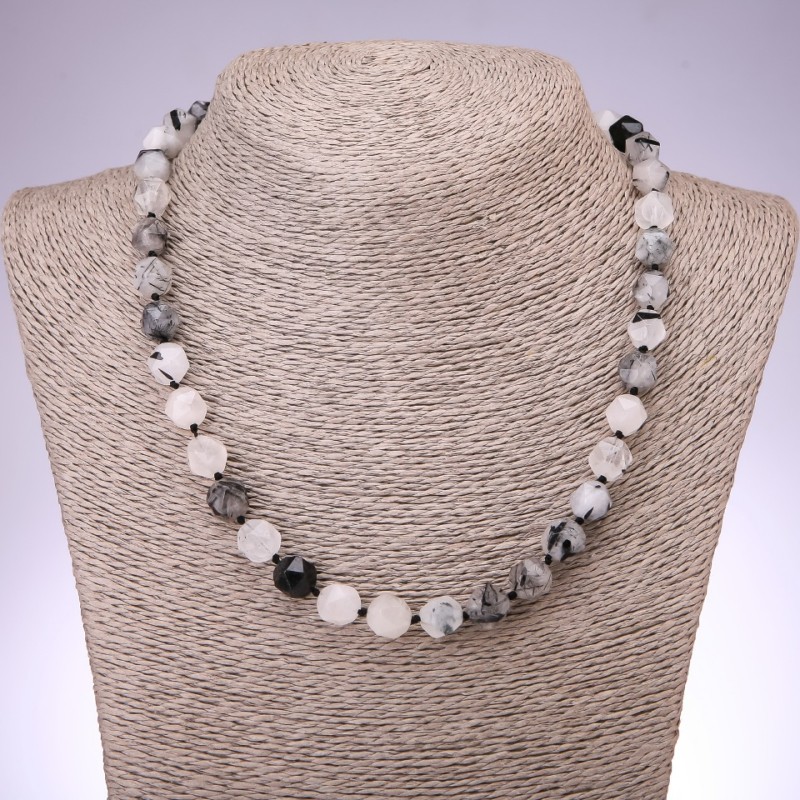 Rutilated Quartz "Hair Stone" Necklace, Polygon Beads, Diameter 9x10mm, Length 48cm