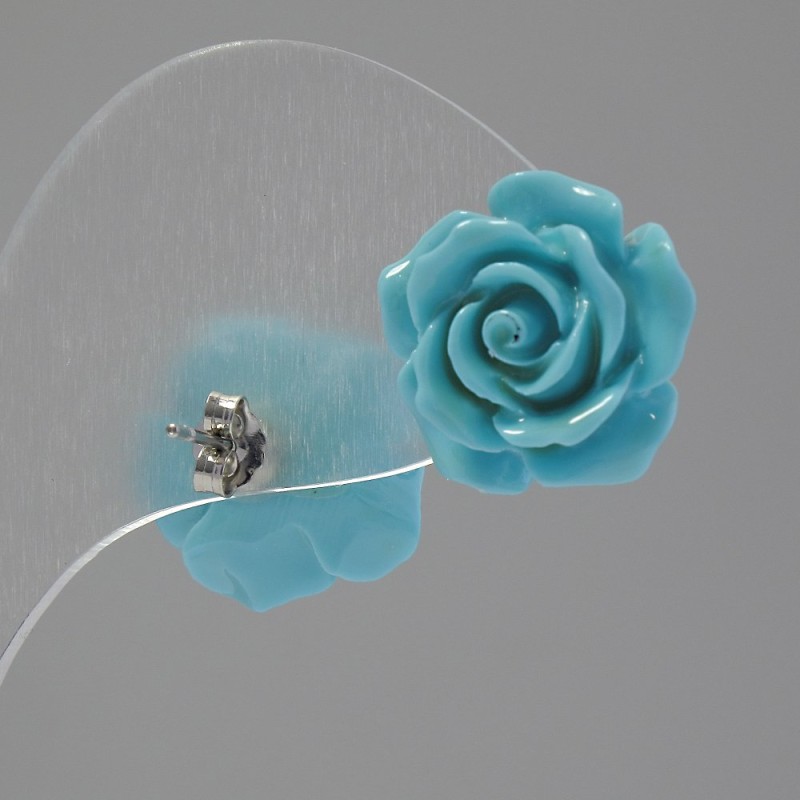 "Rose Mini-1.5" Stud Earrings, Red Polymer Clay, Silver-Tone Metal, ~15mm