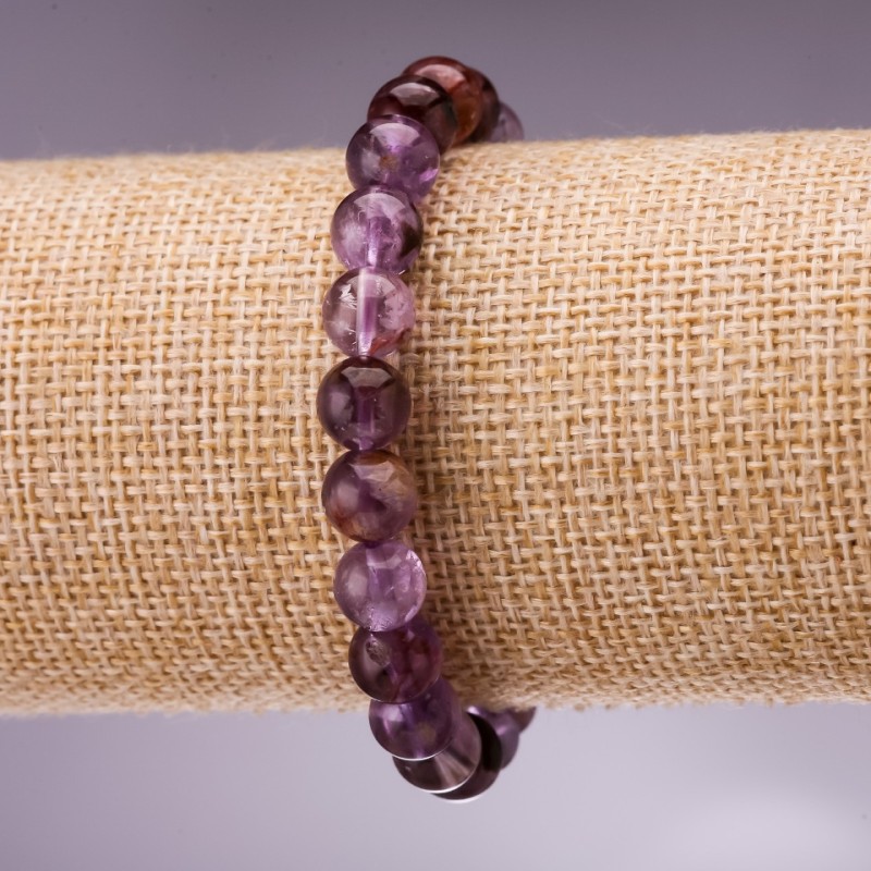 Ametrine Bracelet, Smooth Round Beads, 8mm Diameter +/-, 18cm Length on Elastic