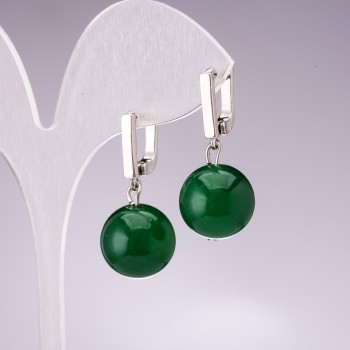 Chrysoprase Smooth Ball Earrings, 12mm Diameter, 30mm Length, English Pin Closure