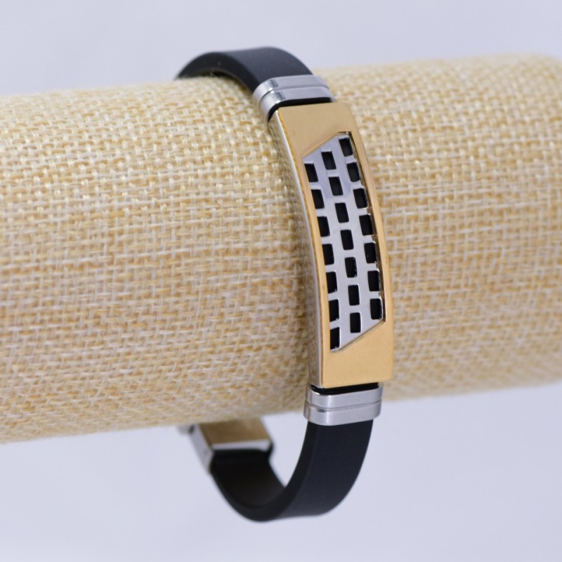 Rubber Bracelet with Steel Plate, thickness 10mm, length 21cm