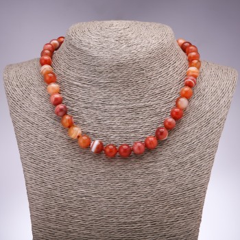 Natural Carnelian Stone Necklace, smooth round beads, 10mm diameter, 45cm length