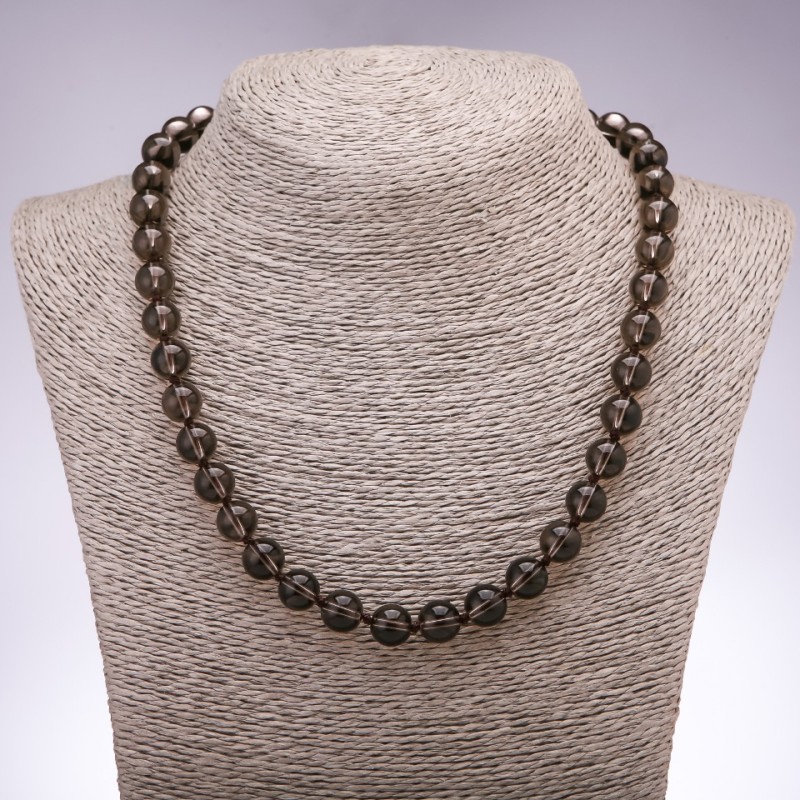 Smoky Quartz Necklace, smooth bead, diameter 10mm, length 48cm