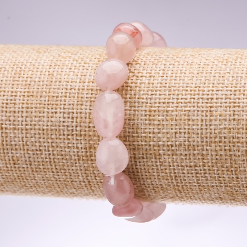 Tumbled Rose Quartz Natural Stone Bracelet, diameter 10mm, length 18cm on elastic