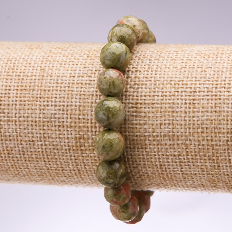 Heliotrope Natural Stone Bracelet, faceted bead, diameter 10mm, length 18cm on elastic