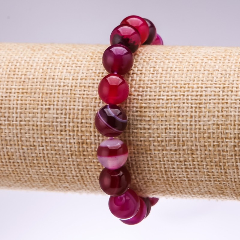Eye Agate Natural Stone Bracelet, smooth bead, diameter 10mm, length 18cm on elastic