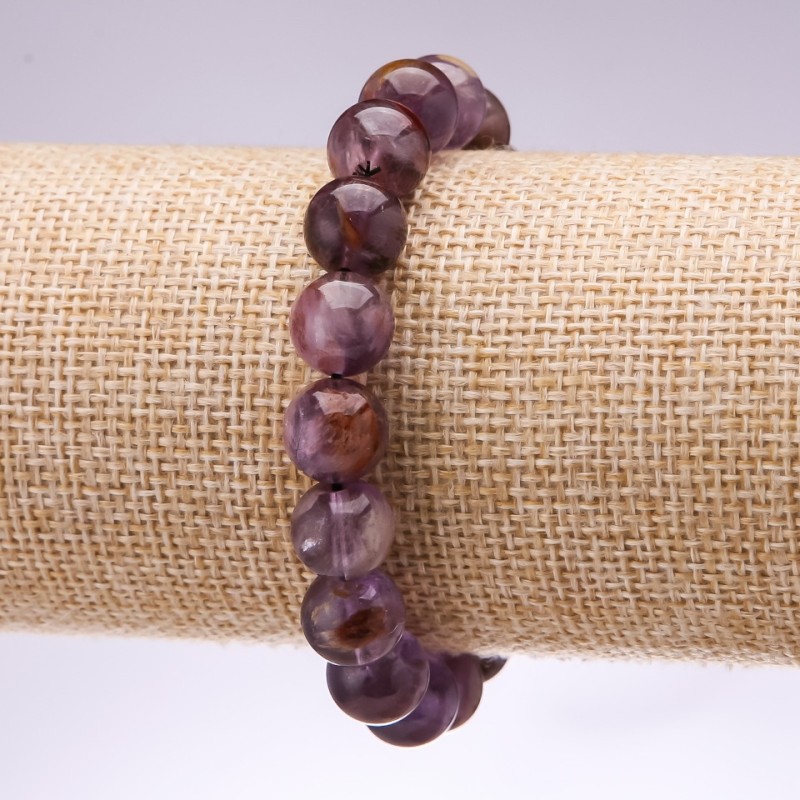 Natural Ametrine Stone Bracelet, Smooth Round Beads, 10mm Diameter