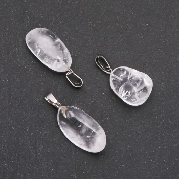 Natural Rock Crystal Pendant, Tumbled, Assorted Sizes 19x24mm(+-)