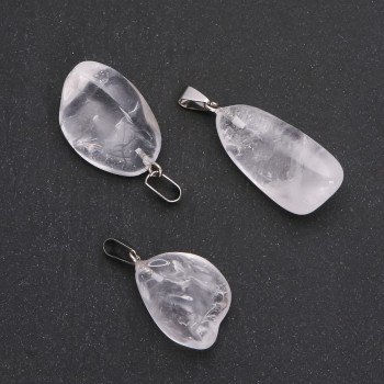 Natural Rock Crystal Pendant, Tumbled, Assorted Sizes 24x29mm(+-) (with Natural Imperfections)