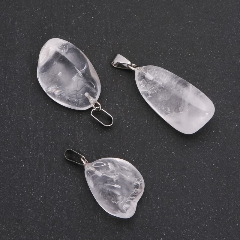 Natural Rock Crystal Pendant, Tumbled, Assorted Sizes 24x29mm(+-) (with Natural Imperfections)