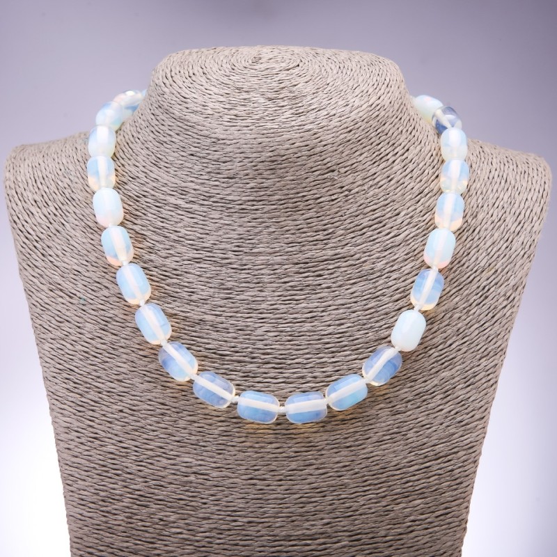 Moonstone (Synthetic) Necklace, barrel shape, diameter 10x14mm+/-, length 45cm+