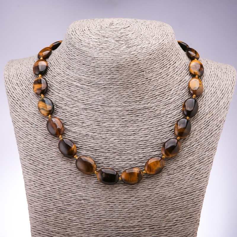 Natural Tiger's Eye Stone Necklace, Flat Oval, 13x18mm+-, 45cm Length