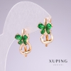 Xuping Earrings, 18K Gold Plated, Green Stones, 20x11mm