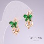 Xuping Earrings, 18K Gold Plated, Green Stones, 20x11mm