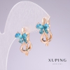 Xuping Earrings, 18K Gold Plated, Sky Blue Stones, 20x11mm