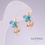 Xuping Earrings, 18K Gold Plated, Sky Blue Stones, 20x11mm