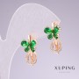Xuping Earrings, 18K Gold Plated, Green Stones with White Rhinestones, 20x11mm