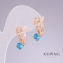 Xuping Earrings, 18K Gold Plated, Sky Blue Stone with White Rhinestones, 20x8mm