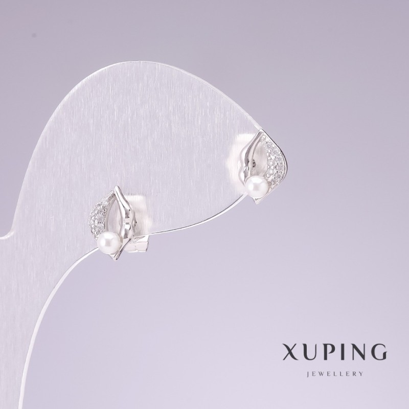 Xuping Rhodium Stud Earrings Lips with White Rhinestones 7x10mm