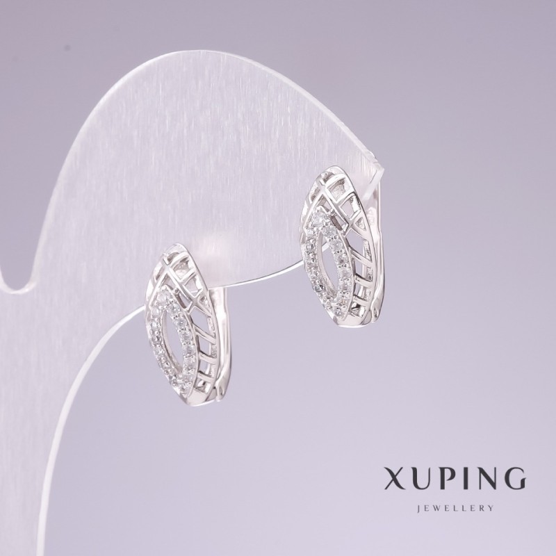 Xuping Rhodium Earrings with White Rhinestones 15x8mm