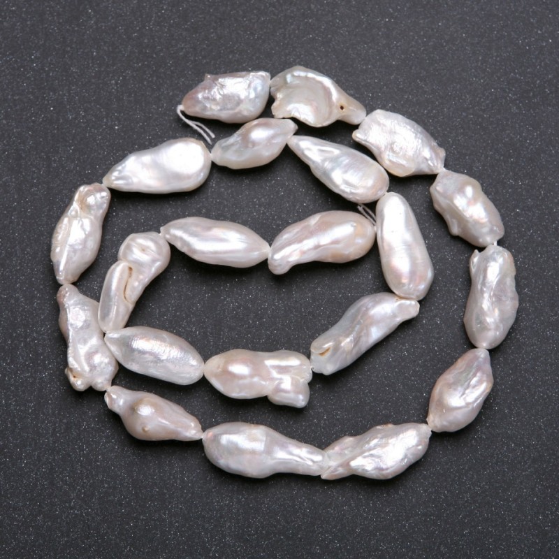 Natural Baroque Pearl Beads on a Thread with "Petrol" Sheen, Warm Tone, d10x20mm, Length 40cm (+/-)