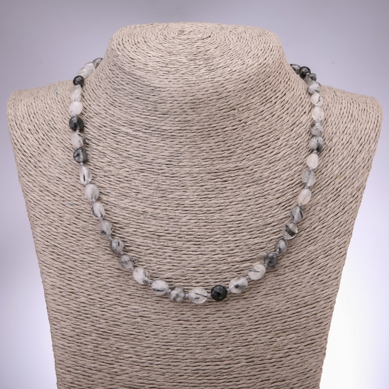 Natural Rutilated Quartz ('Hair Quartz') Necklace, Tumbled Beads 6-8mm, Length 48cm