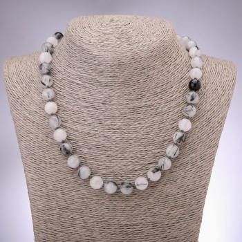Natural Rutilated Quartz ('Hair Quartz') Necklace, Smooth Round Beads 10mm, Length 48cm