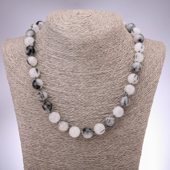 Natural Rutilated Quartz ('Hair Quartz') Necklace, Smooth Round Beads 12mm, Length 48cm