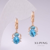 Xuping Spider Earrings, 18K Gold Plated, with Light Blue Stones and White Rhinestones, 25x10mm