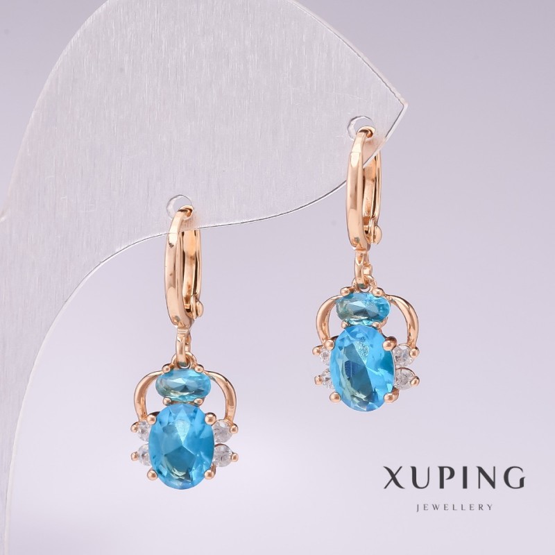 Xuping Spider Earrings, 18K Gold Plated, with Light Blue Stones and White Rhinestones, 25x10mm