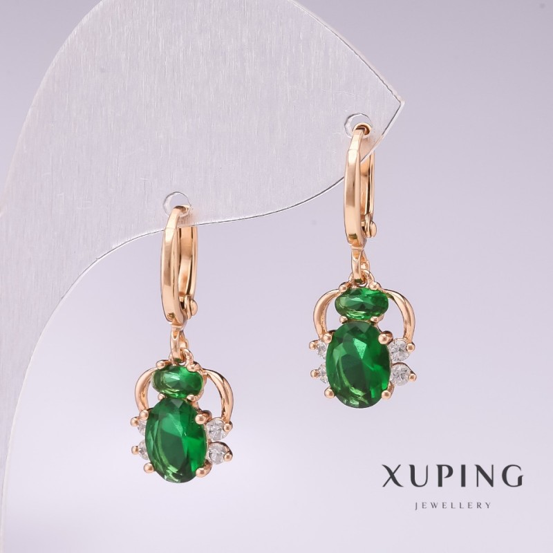 Xuping Spider Earrings, 18K Gold Plated, with Green Stones and White Rhinestones, 25x10mm