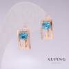 Xuping Earrings, 18K Gold Plated, with Light Blue Stones and White Rhinestones, 16x9mm
