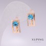 Xuping Earrings, 18K Gold Plated, with Light Blue Stones and White Rhinestones, 16x9mm